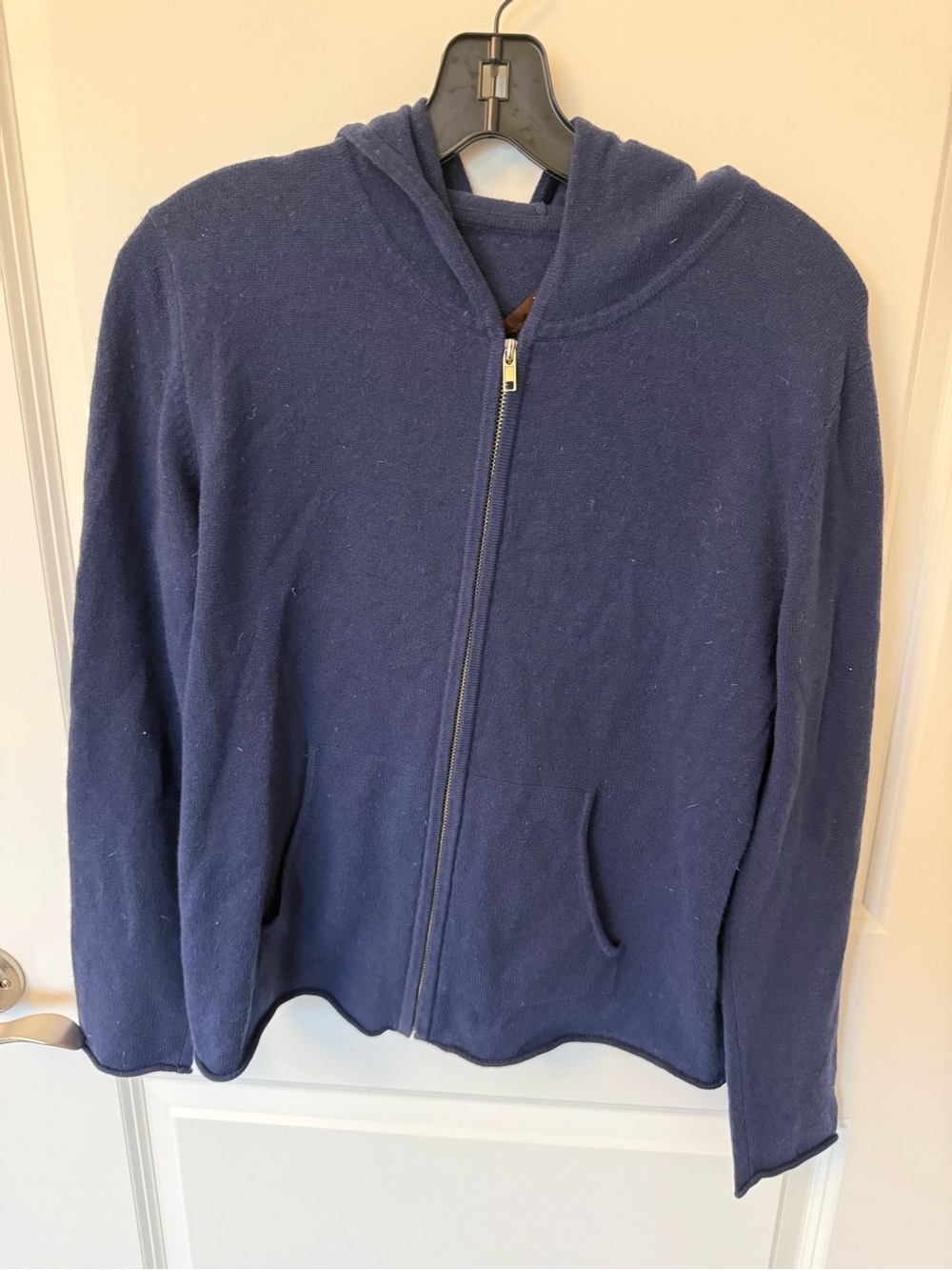 Yarnz New York 100% Cashmere Full Zip Hoodie Size Large Blue